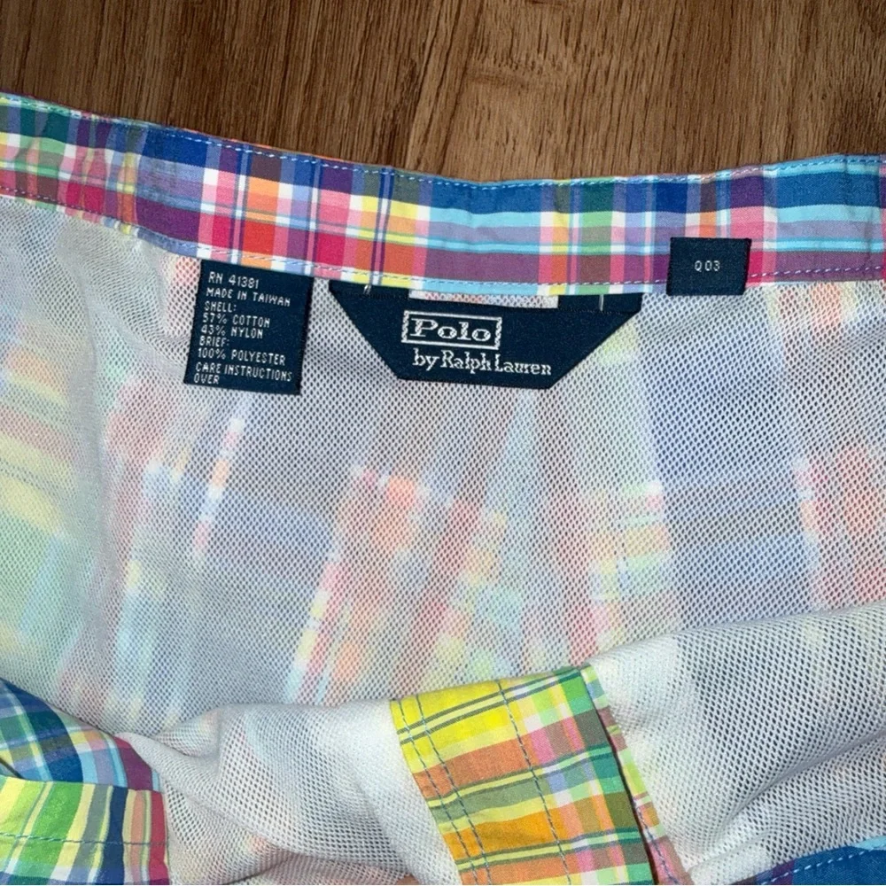 Polo Ralph Lauren VINTAGE Plaid Lined Swim Trunks Men's Size 40 Pocket